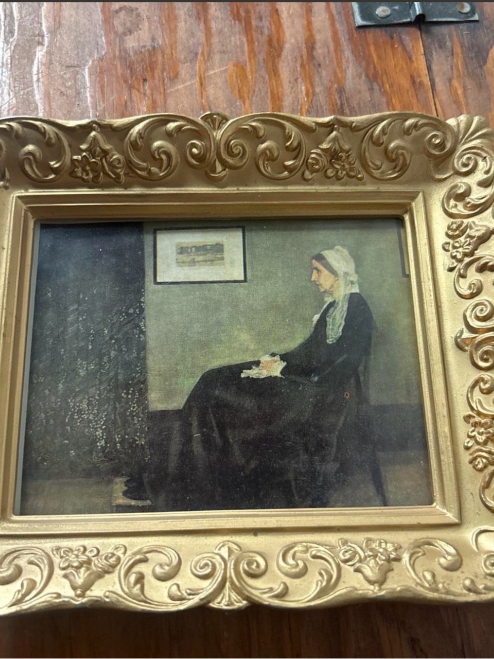 Classic Gold-Framed Seated Figure Art Print in Black and White